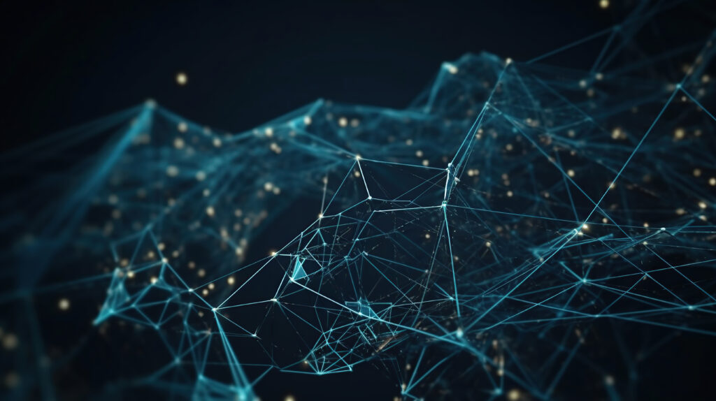 Connexion de formes géométriques bleues abstraites en forme de plexus, image générée par IA