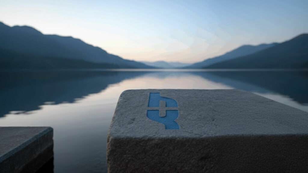 Gros plan sur un bloc de pierre brute avec un icon Heliaq Bleu.