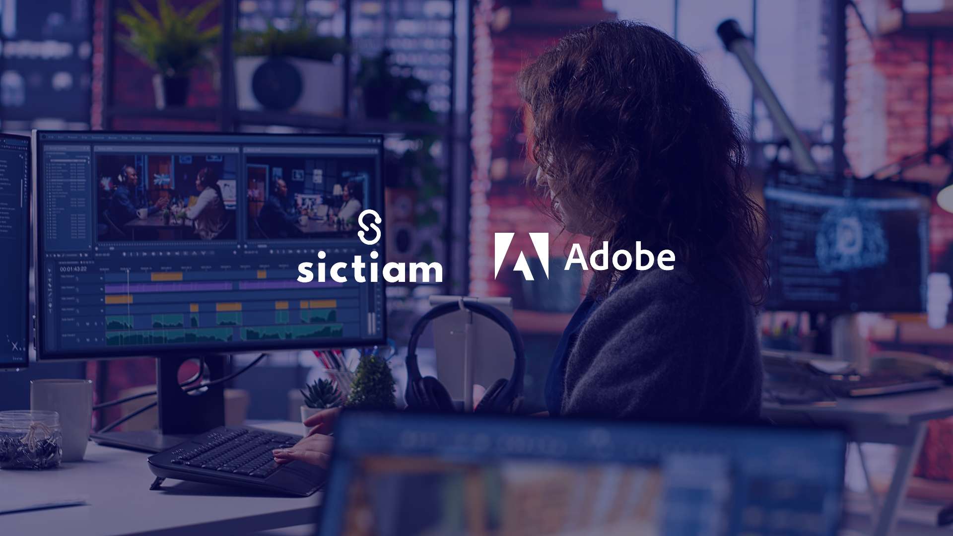 Photo d'une personne utilisant un logiciel sur son ordinateur. Présence des logos Adobe et Sictiam